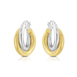 9ct Yellow & White Gold Interlocking Oval Hoop Earrings