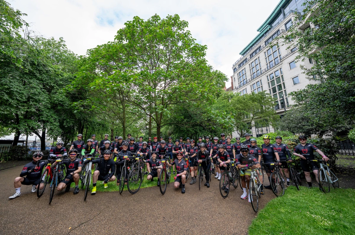 Rob taking part in Ride London with the rest of Team Tudor on behalf of Baker Brothers