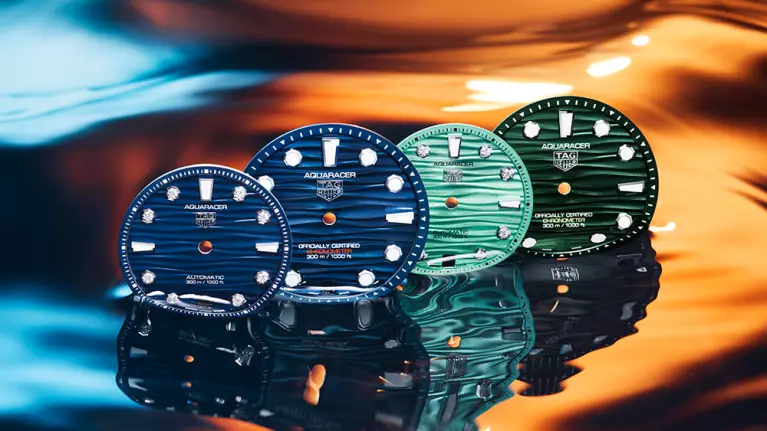 A selection of Tag Heuer Aquaracer dials