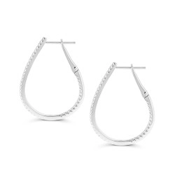 18ct White Gold & Diamond Fine Hoop Style Earrings - 0.50ct