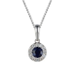 9ct White Gold Sapphire & Diamond Cluster Birthstone Pendant - September