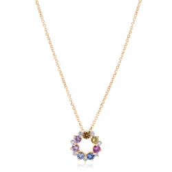 18ct Rose Gold Multi Coloured Sapphire & Diamond Circle Pendant