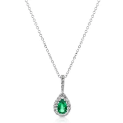 18ct White Gold 0.24ct Emerald & Diamond Necklace close up