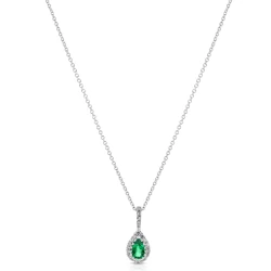 18ct White Gold 0.24ct Emerald & Diamond Necklace