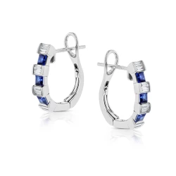 18ct White Gold 0.48ct Sapphire & Diamond Hoop Earrings Angled Vies