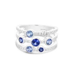 18ct White Gold 0.88ct Sapphire and Diamond Bubble Ring flat front view