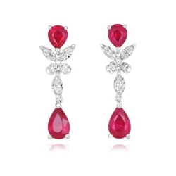 18ct White Gold 1.55ct Ruby & Diamond Drop Earrings