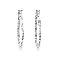 18ct White Gold 0.50CT Diamond Fine Hoop Earrings Front View