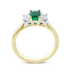 18ct Yellow & White Gold Emerald Cut Emerald & Diamond Three Stone Ring