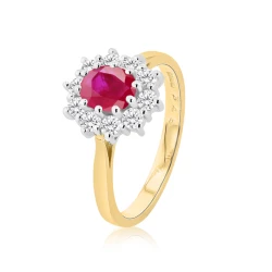 18ct Yellow & White Gold Oval Cluster Style Ruby & Diamond Ring