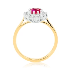 18ct Yellow & White Gold Oval Cluster Style Ruby & Diamond Ring