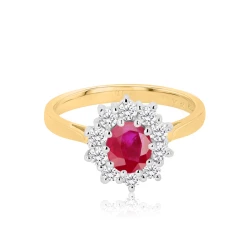 18ct Yellow & White Gold Oval Cluster Style Ruby & Diamond Ring