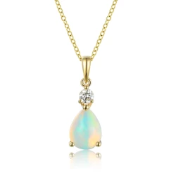 18ct Yellow Gold 0.70ct Pear Opal & Diamond Necklace Close Up