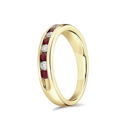 18ct Yellow Gold Ruby & Diamond Channel Set Eternity Ring