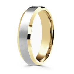 18ct Yellow Gold with Platinum Bevelled Edge Ring