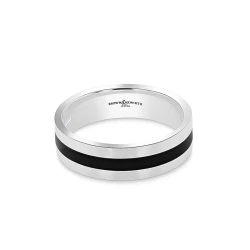 9ct White Gold & Black Ceramic Centre 6mm Wedding Ring Flat