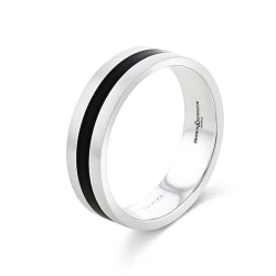 9ct White Gold & Black Ceramic Centre 6mm Wedding Ring