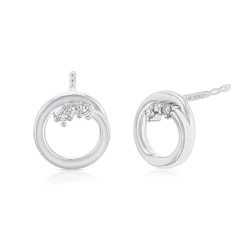 9ct White Gold & Diamond Circle Studs front and side view