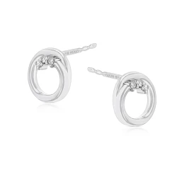 9ct White Gold & Diamond Circle Studs side view