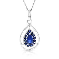 9ct White Gold Sapphire Teardrop Design Pendant