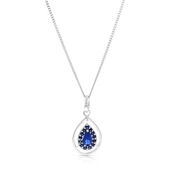 9ct White Gold Sapphire Teardrop Design Pendant