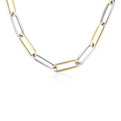 9ct White & Yellow Gold Alternating Link Necklace Close Up