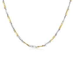 9ct Yellow & White Gold Fine Bar Link Necklace close up