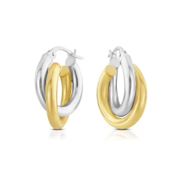 9ct Yellow & White Gold Interlocking Oval Hoop Earrings front and angled