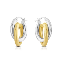 9ct Yellow & White Gold Interlocking Oval Hoop Earrings side view