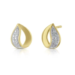 9ct Yellow Gold 0.04ct Diamond Ribbon Earrings front and angled