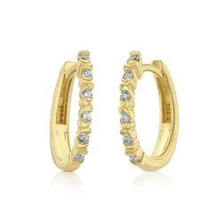 9ct Yellow Gold 0.17ct Diamond Hoop Earrings front and angled