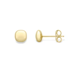 9ct Yellow Gold Cushion Stud Earrings front and side view