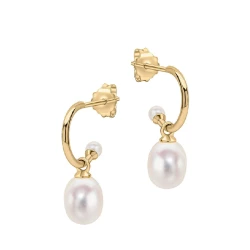 9ct Yellow Gold Freshwater Pearl Half Hoop Earrings Angled View