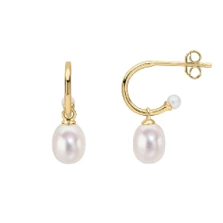 9ct Yellow Gold Freshwater Pearl Half Hoop Earrings From and Side View