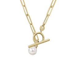 9ct Yellow Gold Freshwater Pearl T-Bar Necklace Close Up