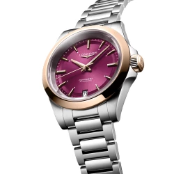 Conquest 34mm Pink Gold Purple Dial Angled