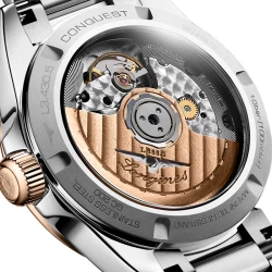 Conquest 34mm Pink Gold Silver Dial Back Casing Close Up