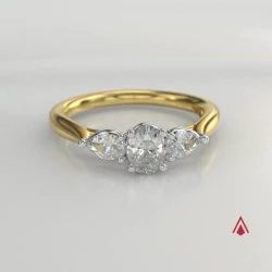 Florentine Oval Yellow Gold 0.85ct Diamond Three Stone Ring 360 degree video