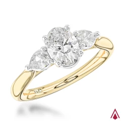 Florentine Oval Yellow Gold 0.85ct Diamond Three Stone Ring