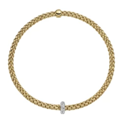 Fope Prima Yellow Gold Flex'it Bracelet with Diamond Pave Flat