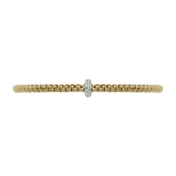 Fope Prima Yellow Gold Flex'it Bracelet with Diamond Pave Front view