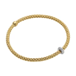 Fope Prima Yellow Gold Flex'it Bracelet with Diamond Pave