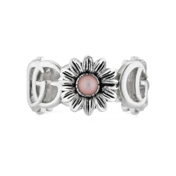 Gucci GG Marmont Pink Flower Silver Ring Flat