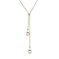 Gucci Horsebit Yellow Gold Lariat Necklace Close Up