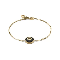 Gucci Interlocking Yellow Gold Onyx Bracelet