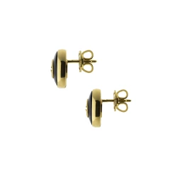 Gucci Interlocking Yellow Gold Onyx Earrings Side View