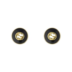 Gucci Interlocking Yellow Gold Onyx Earrings