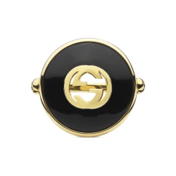 Gucci Interlocking Yellow Gold Onyx Ring Flat