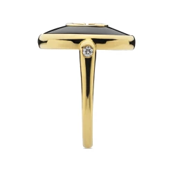 Gucci Interlocking Yellow Gold Onyx Ring Side Diamond