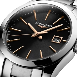 Longines Conquest 29.5mm Black Dial close up